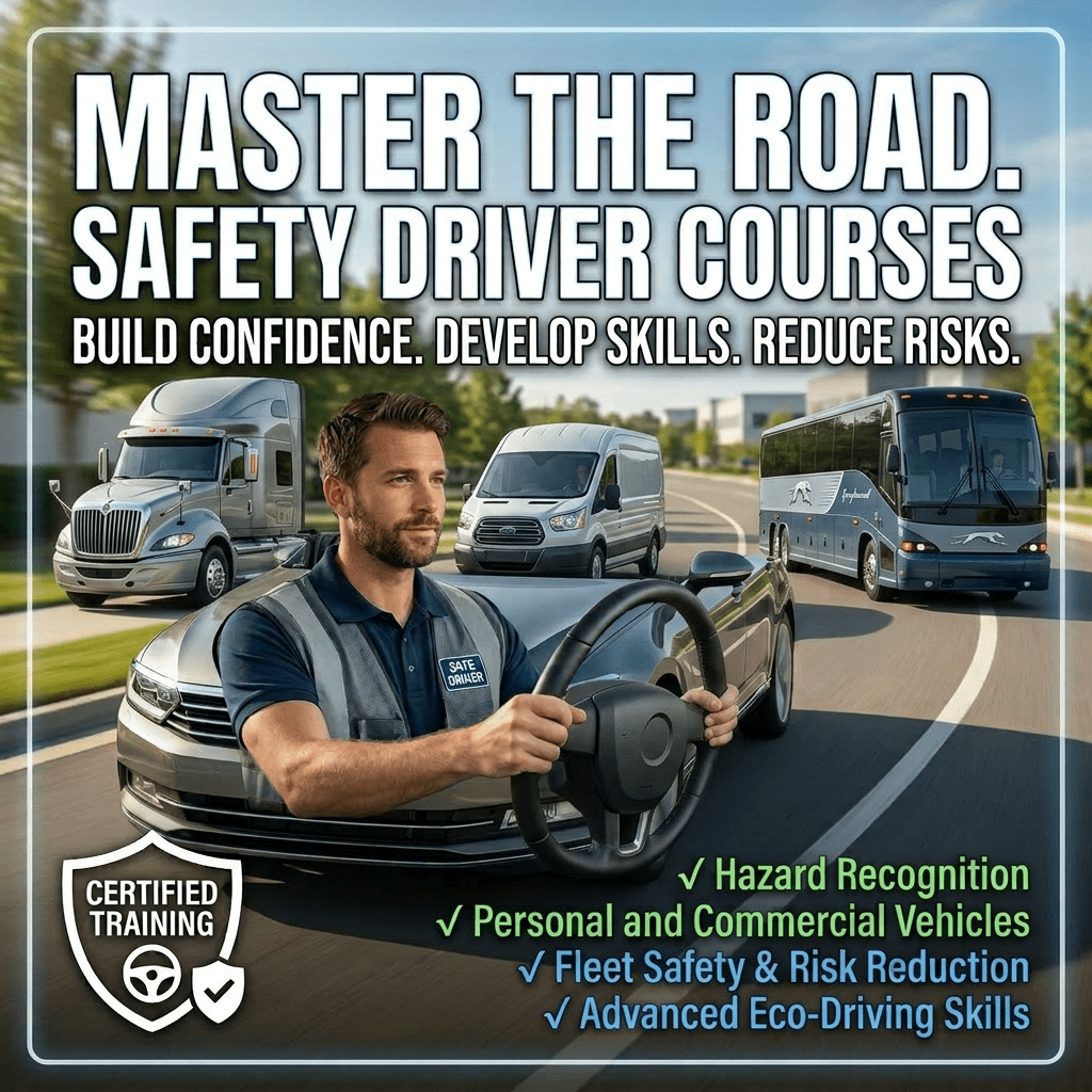 Instructor assisting a driver with steering in a certified safety driver course